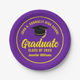 Paarse Gele Afstuderen Custom Graduation Party Papieren Bordje