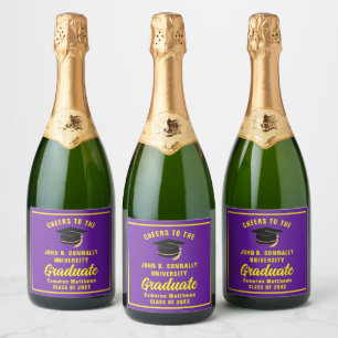 Paarse Gele Afstuderen Custom Graduation Party Sparkling Wijnetiket