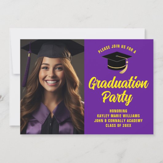 Paarse Gele Afstuderen Foto 2025 Afstudeerfeest Kaart (Voorkant)