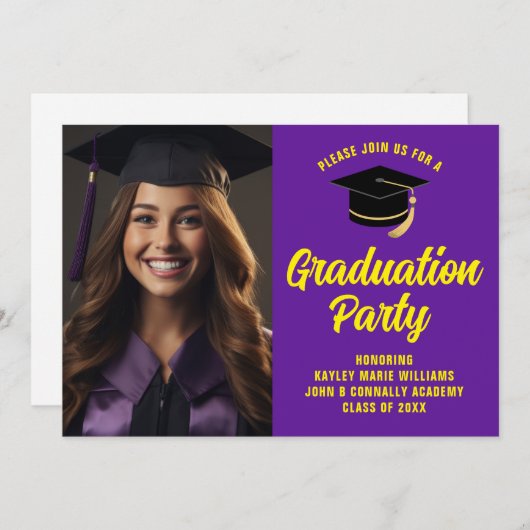 Paarse Gele Afstuderen Foto 2025 Afstudeerfeest Kaart (Voorkant / Achterkant)
