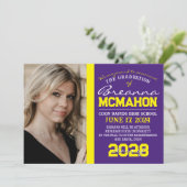 Paarse & gele Afstuderen foto aankondiging (Staand voorkant)