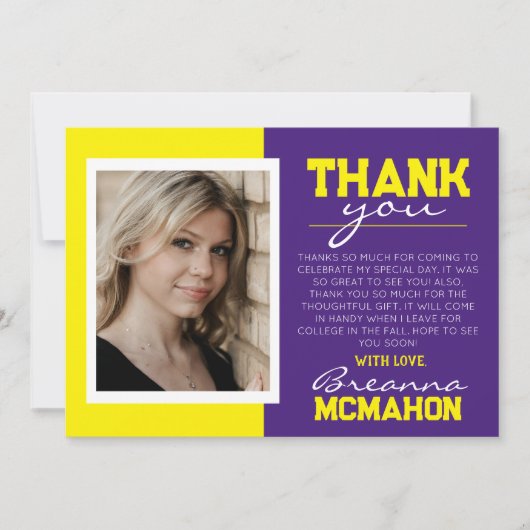 Paarse & gele Afstuderen foto dank u kaart (Voorkant)