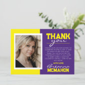 Paarse & gele Afstuderen foto dank u kaart (Staand voorkant)