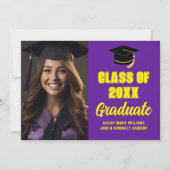 Paarse Gele Afstuderen Foto Modern Afstuderen Aankondiging (Voorkant)