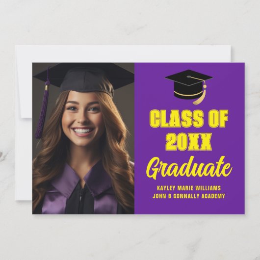 Paarse Gele Afstuderen Foto Modern Afstuderen Aankondiging (Voorkant)