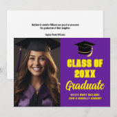 Paarse Gele Afstuderen Foto Modern Afstuderen Aankondiging (Voorkant / Achterkant)