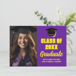 Paarse Gele Afstuderen Foto Modern Afstuderen Aankondiging