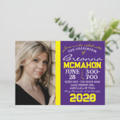 Paarse & Gele Afstuderen Fotouitnodiging Kaart (Staand voorkant)