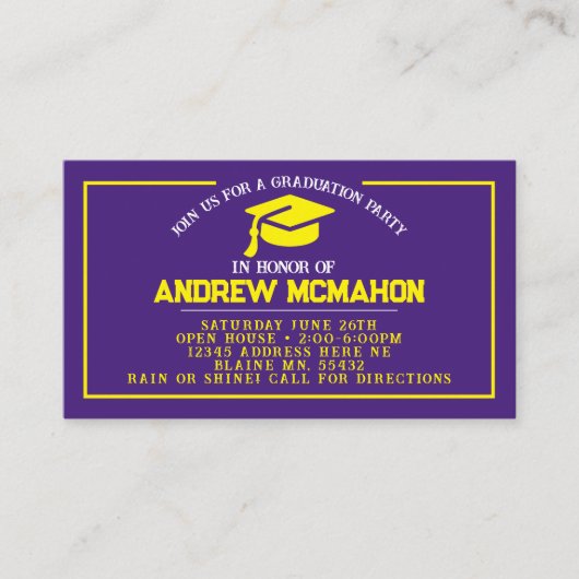 Paarse & Gele Afstuderen Mini Afstuderen Uitnodigi Visitekaartje (Voorkant)