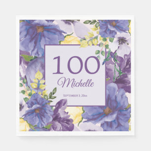 Paarse Gele Aquarel Bloem 100ste Verjaardag Servet