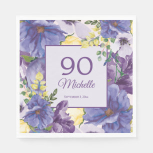 Paarse Gele Aquarel Bloem 90ste Verjaardag Servet