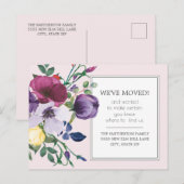 Paarse Gele Aquarel Bloemige Adreswijziging Briefkaart (Voorkant / Achterkant)