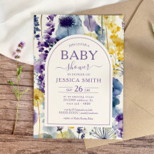 Paarse Gele Aquarel Wilde Bloem Baby Shower