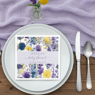 Paarse Gele Aquarel Wilde Bloem Baby Shower Servet