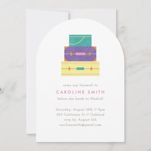 Paarse Gele Bagage Afscheidsfeest Uitnodiging (Voorkant)