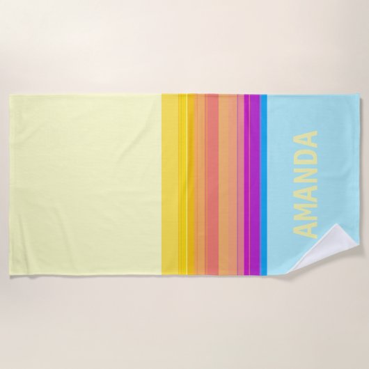 Paarse gele blauwe strepen strandlaken (Voorkant)