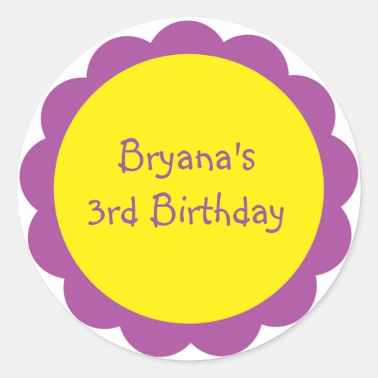 Paarse & Gele Bloem Leuke Verjaardagsfeestje Stick Ronde Sticker (Voorkant)
