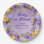 Paarse Gele Bloemen Baby in Bloemdouche Papieren Bordje (Voorkant)