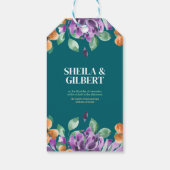 Paarse gele bloemen bewaren de datum cadeaulabel (Achterkant)