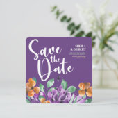 Paarse gele bloemen bewaren de datum kaart (Staand voorkant)