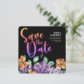 Paarse gele bloemen bewaren de datum kaart (Staand voorkant)