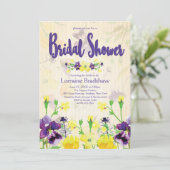 Paarse & Gele Bloemen Bruids Douche Uitnodigingen (Staand voorkant)