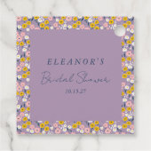 Paarse Gele Bloemen Bruidsdouche Custom Vintage Bedankjes Labels (Achterkant)