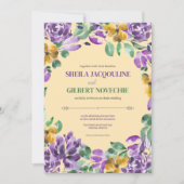 Paarse gele bloemen bruiloft thema kaart (Voorkant)