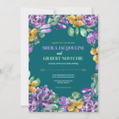 Paarse gele bloemen bruiloft thema kaart (Voorkant)