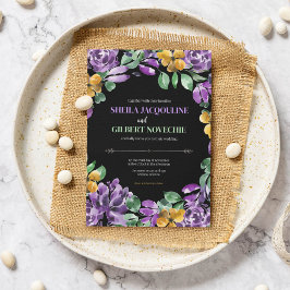 Paarse gele bloemen bruiloft thema kaart