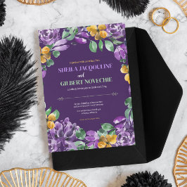 Paarse gele bloemen bruiloft thema kaart