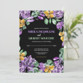 Paarse gele bloemen bruiloft thema kaart (Staand voorkant)