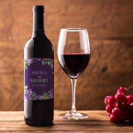 Paarse gele bloemen bruiloft thema wijn etiket