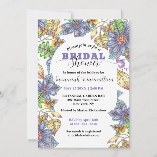 Paarse gele bloemen en bladeren Vrijgezellenfeest Kaart (Voorkant)