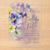 Paarse & Gele Bloemen Modern Verjaardag Acryl Uitnodigingen (Voorkant)