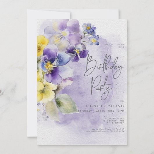 Paarse & Gele Bloemen Modern Verjaardag Kaart (Voorkant)