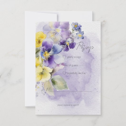 Paarse & Gele Bloemen Moderne Bruiloft Geen Diner RSVP Kaartje (Voorkant)