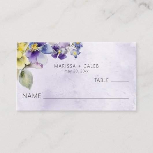 Paarse & Gele Bloemen Moderne Bruiloft Plaatskaartje (Voorkant)