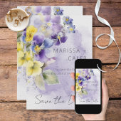 Paarse & Gele Bloemen Moderne Bruiloft Save The Date