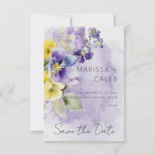 Paarse & Gele Bloemen Moderne Bruiloft Save The Date (Voorkant)