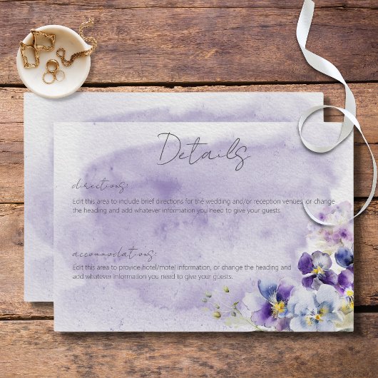 Paarse & gele bloemen Moderne details Informatiekaartje