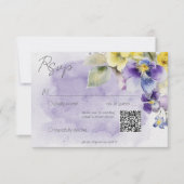 Paarse & Gele Bloemen Moderne Huwelijk QR Code RSVP Kaartje (Voorkant)