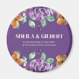 Paarse Gele Bloemen Save The Date Magneet