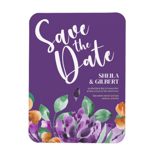 Paarse Gele Bloemen Save The Date Magneet (Verticaal)