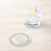 Paarse Gele Bloemen Wildflower Krans Bruiloft Ronde Kartonnen Onderzetter (Insitu)