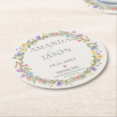 Paarse Gele Bloemen Wildflower Krans Bruiloft Ronde Kartonnen Onderzetter (Gebogen)