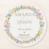 Paarse Gele Bloemen Wildflower Krans Bruiloft Ronde Kartonnen Onderzetter (Voorkant)