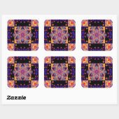 Paarse & Gele Bloemige Fusie Vierkante Sticker (Vel)