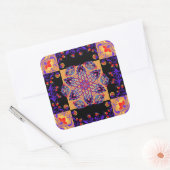 Paarse & Gele Bloemige Fusie Vierkante Sticker (Envelop)