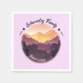 Paarse Gele Boerderij Mountain Sunset Servet (Voorkant)